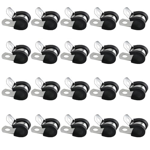 Image of 20 PCS Stainless Steel Rubber Cushioned R Shape Clamps,Cable Cleats Pipe Clips P Clip,Rubber Lined Conduit Clip Hose Clips, Mounting Hose Pipe Clamp,Metal Wire Cable Clamps for Cord,Wire,Tube (10mm)