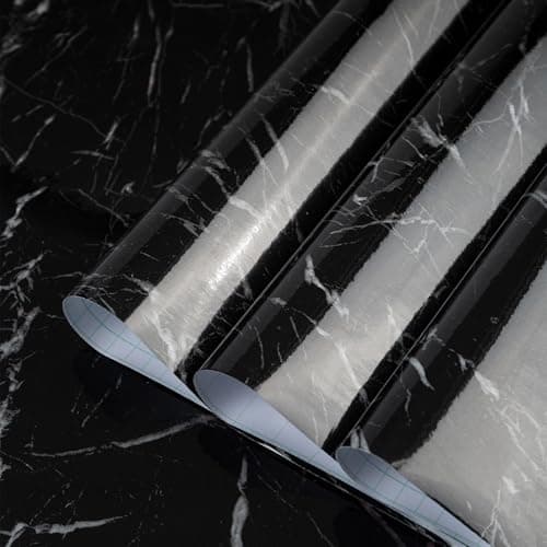 Image of TOTIO 24x197in Ultra-wide Black Marble Vinyl Wrap Dark Granite Effect Vinyl Self Adhesive Wallpaper Glossy Thicken Countertop Contact Paper Peel and Stick Waterproof Oil-Proof Kitchen Worktop Covering