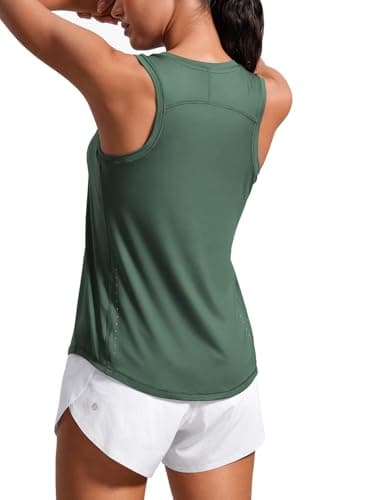 Image of CRZ YOGA Lightweight Tank Top for Women Racerback Sleeveless Workout Tops High Neck Athletic Running Shirts Graphite Green 12