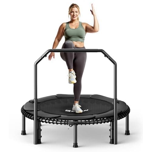 Image of B BCAN 48'' Rebounder Trampoline for Adults, 250kg Foldable Mini Trampoline with Adjustable Foam Handle, Mute & Pre-assembled Fitness Trampette Indoor