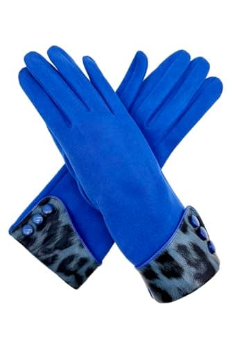 Image of Finecy In - Ladies Women Gloves Fashion Velvet Gloves Featuring Button Touch Screen Finger Mittens (Royal Blue, One Size)
