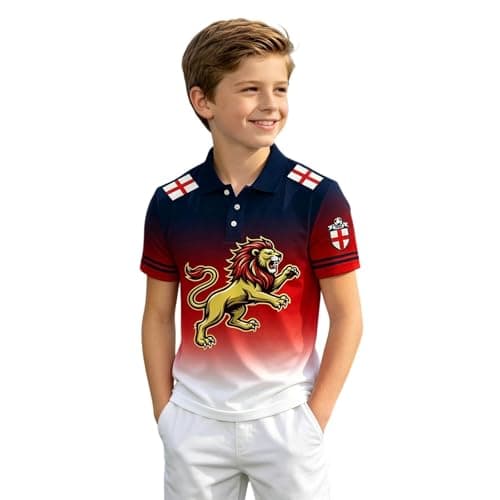 Image of England Football Shirts, England Football Shirt Kids 2026 World Cup: Sports Polo Shirts Stretch Poloshirt Outdoor Jersey Tops Breathable Jerseys Top Breathable Graphic Clothing Blue 9-10 Years