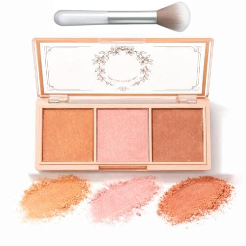 Image of 3-in-1 Powder Blush Palette for Cheeks Makeup with Floral Case - Long-Lasting Matte & Satin Blusher Kit with Buildable Colour, Natural Glow, Portable for Daily Wear & Travel (Milk Tea)