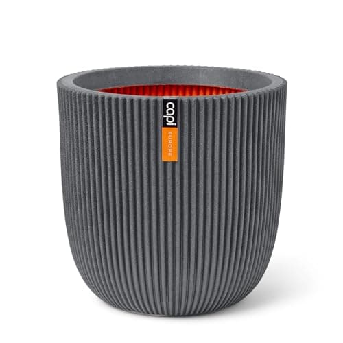 Image of CAPI EUROPE - Planter ball Groove NL - 35x34 - Dark grey - Opening Ø29 - Pot for indoor and outdoor use - Shatterproof - 100% recyclable - KGVDG932