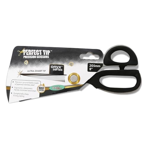 Image of Axus Decor Perfect Tip Precision Scissors (Onyx Series) - Stainless Steel Scissors & Super Sharp Blades & Rust Resistant, Precisely Cutting Tool for Wallpaper, Fabrics, Fine Mesh - Length 205mm