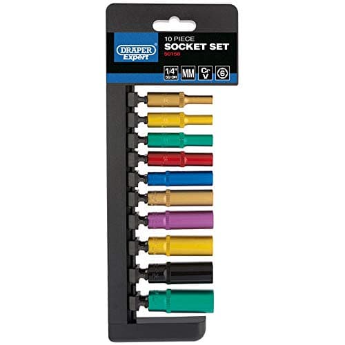Image of Draper 50158 1/4-Inch Metric Coloured Deep Socket 10 Piece Set , Blue