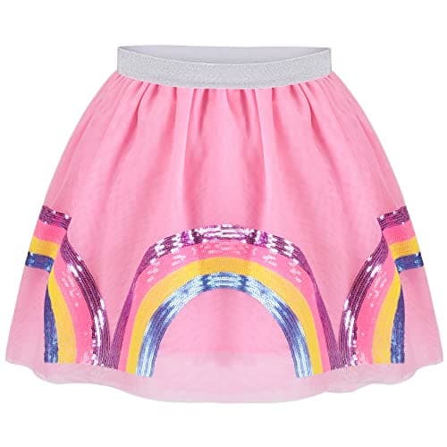 Image of Sunny Fashion Girls Skirt Pink Tutu Ballet Skirt Pink Rainbow Sequin Unicorn Age 7-8 Years