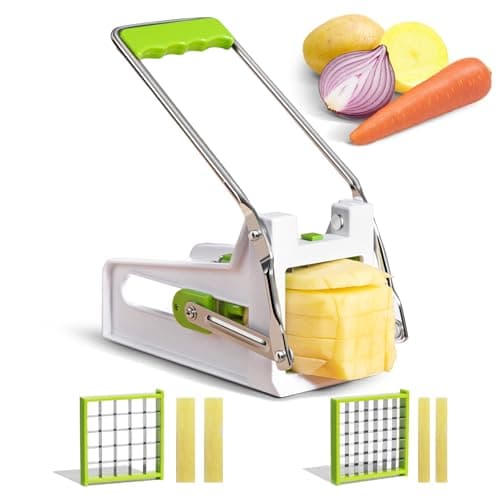 Image of ANJUKE Professional Potato Chipper,Durable Plastic Stainless Steel Chip Cutter with 9mm and 12mm Replacement Blades,Perfect for Homemade French Fries-Green