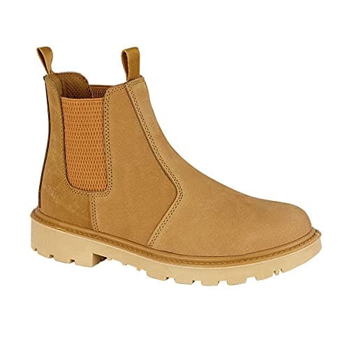 Image of Mens Leather Safety Steel Chelsea Slip On Dealer Ankle Work Boots Shoes Size 6-14 - Honey - UK 10
