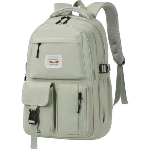 Image of FIORETTO Lightweight School Backpack Womens, Cute School Bag for Teenager Girls, 15.6 Laptop Rucksack Backpack for School Casual Daypacks Travel Backpack for College Work Green 25L