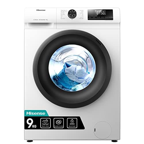 Image of Hisense-WFQP9014EVM-Freestanding-9 KG-Front Load Washing Durable Inverter Machine-Steam Wash-Quick Wash-15 Washing Programs-1400 RPM-White-Energy Rating C