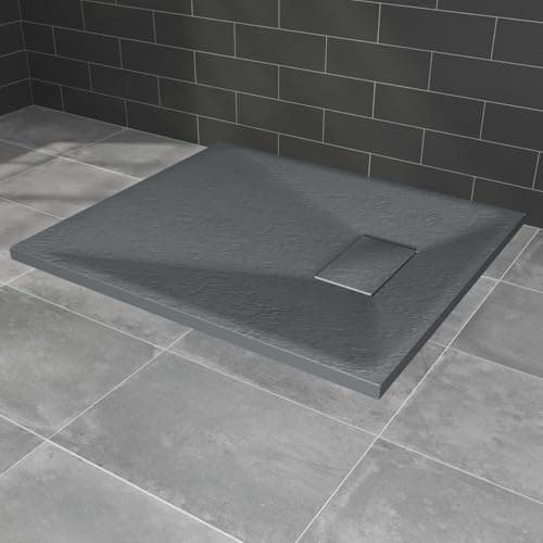 Image of NRG 900x700mm Anthracite Shower Base Non-Slip SMC Rectangle Shower Tray with Fast Flow Waste for Bathroom Enclosures