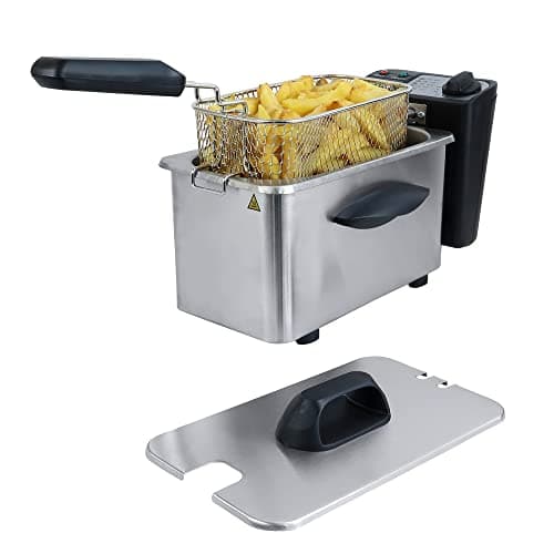 Image of Igenix IG8015 Compact Mini Deep Fat Fryer with Frying Basket and Non Stick Inner Bowl for Easy Cleaning, Stainless Steel, 1.5 Litre Capacity, 1500 W, Silver