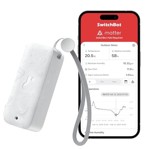 Image of SwitchBot IP65 Indoor Outdoor Hygrometer Thermometer Wireless, 100m Bluetooth Range, Refrigerator Thermometer, Dewpoint/VPD/Absolute Humidity Sensor, Free Data Storage Export, 2 Years Battery Life