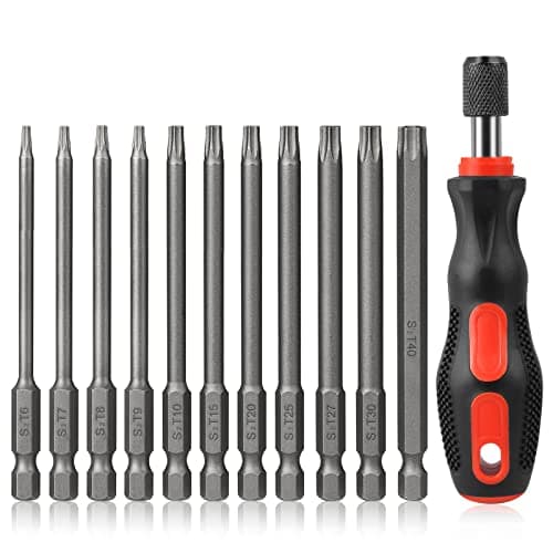 Image of Torx Bit Set Hakkin 100mm Tamper Proof Security Torx Bits with Magnetic Screwdriver Handle Premium S2 Steel Long Torx Screwdriver Set T6-T40