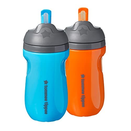 Image of Tommee Tippee Insulated Straw Cup for Toddlers, Spill-Proof, 260ml, 12m+, Pack of 2, Blue and Orange