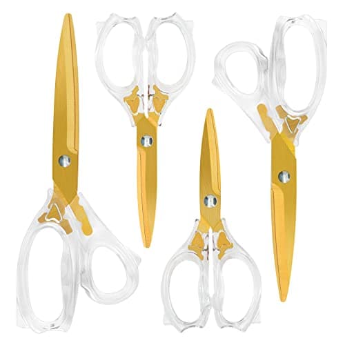 Image of CCR Scissors Titanium Coated,Multi-Purpose Scissors with Clear ABS Handles and Sharp Blades, Suitable for Tailors,Home, Office,School,Set of 4