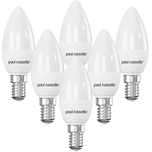 Image of paul russells LED Light Small Edison Screw SES, 25w Equivalent, 2.5watt 250LM LED Bulbs, 2700K Warm White Lamp, Frosted C37 Candle E14 Energy Saving (Not Dimmable) Chandelier Lightbulbs, 6 Pack