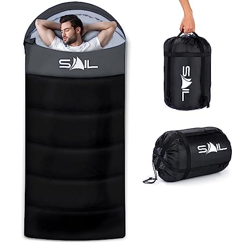 Image of SAIL 3 Season Sleeping Bag for Big & Tall Adults - Extra Wide, 250GSM Lightweight & Waterproof - Large XL Sleeping Bag for Camping, Indoor & Outdoor, Hiking & Backpacking - Black