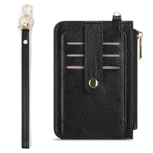 Image of SENDEFN Small Wallet for Women RFID Leather Credit Card Holder Slim Purse Wristlet Keychain Wallet with Zipper Pocket(Black)