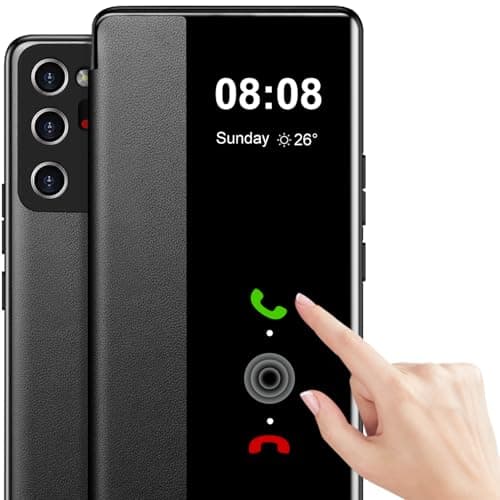 Image of Case for Samsung Galaxy Note 20 Ultra Case S View, Clear View Flip Folio PU Leather and TPU inner Phone Case 5G, Anti-Scratch Flip Case Cover for Samsung Galaxy Note 20 Ultra (Black)