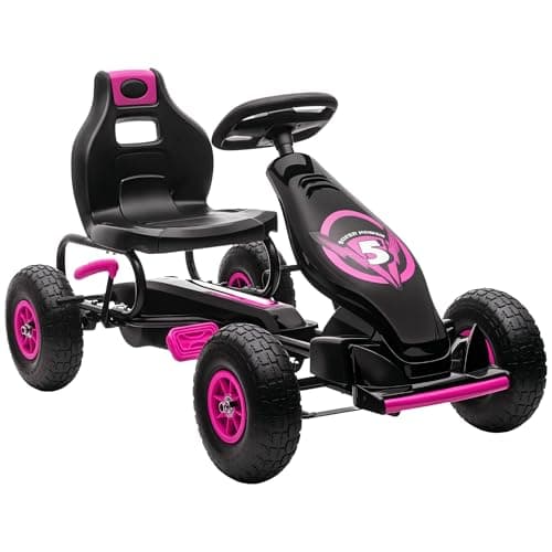 Image of HOMCOM Children Pedal Go Kart, Raving Go Kart with Adjustable Seat, Inflatable Tyres, Shock Aborb, Handbrake, for Ages 5-12 Years - Pink