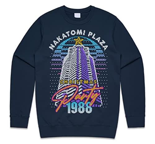Image of Sanfran Clothing Nakatomi Plaza Party 1988 Christmas Sweatshirt Xmas Funny 80's Die Movie Bruce Jumper Sweater XXL/Navy Blue