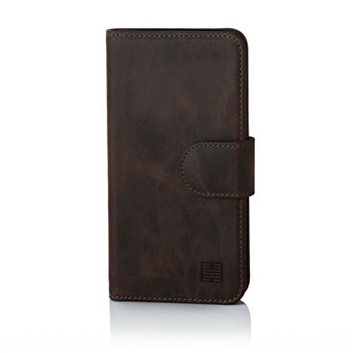 Image of 32ndShop 32nd Premium Series - Real Premium Leather Book Wallet Case Cover For Apple iPhone 6 Plus & 6S Plus, Real Leather Flip Design With Card Slot, Magnetic Closure and Built In Stand - Dark Brown