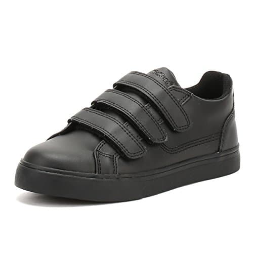 Image of Kickers Unisex Kids Tovni Triple Strap School Shoes | Smart Everyday School Look | Hook & Loop Fastening, Cushioned for All-Day Wear, Black, 3 UK Child