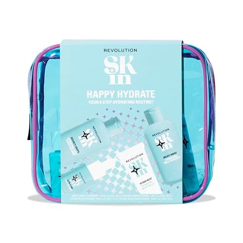 Image of Revolution Skin, Happy Hydrate 4 Step Starter Kit, Hydrating Skincare Set Includes Cleansing Milk, Essence, Serum & Moisturise, Vegan & Cruelty-Free, 4 Products Included