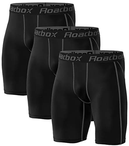 Image of Roadbox Compression Shorts Mens 3 Pack, Sports Underwear Quick-Drying Base Layer Shorts for Running, Gym, Shorts, Cycling Black