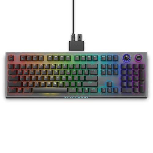 Image of Alienware AW920K - Three Mode Wireless Gaming Keyboard, Rechargeable, Wireless/Wired, Snap Magnetic Charging, Programmable Rocker Switch & Dial, AlienFX per RGB Key - Side