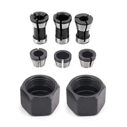 Image of DingGreat 6 Pcs Router Bit Collet Chuck Engraving Trimming Machine Electric Router Clamp Adapter 6mm 6.35mm 8mm + 2 Pcs Nuts