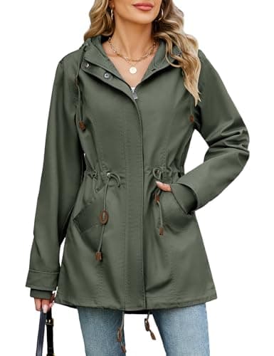 Image of Vancavoo Spring Jackets for Women Ladies Lightweight Coats Casual Summer Autumn Jacket Hooded Overcoat Zip Up Sweatshirt Outwear with Pockets,Army Green,XL
