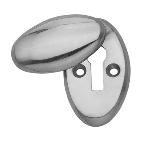 Image of Kooples Hardware Oval Covered Escutcheon – Privacy Keyhole Cover with Swivel Lid – Euro & Standard Lock Compatible (Polished Chrome)