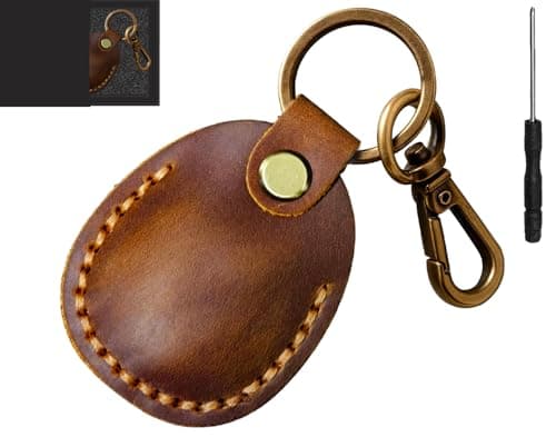 Image of Timyca 1 Pack Genuine Leather for Apple AirTag Holder [Fit Tightly Design] [Easy to Install] [Hold Securely] With Metal Keychain for Kids,Pet,Luggage,Backpack,Keys