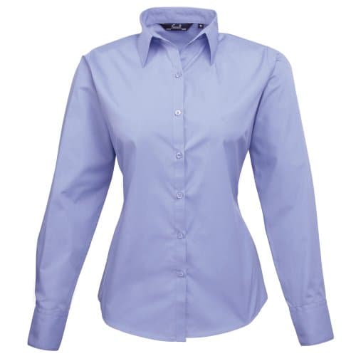 Image of Premier Womens/Ladies Poplin Long Sleeve Blouse/Plain Work Shirt (18) (Mid Blue)