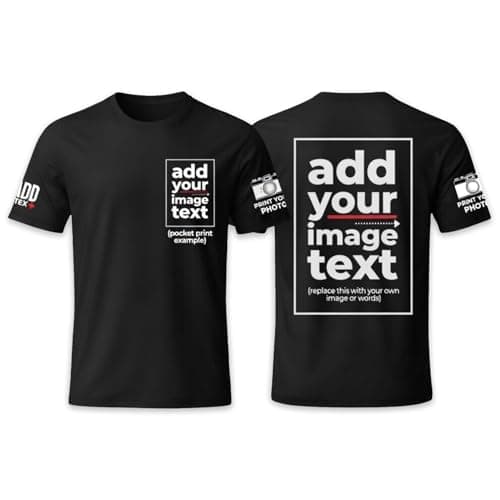 Image of Personalised Custom Made Design Your Any Photo Image Logo Any Color Text Printed T-Shirts Tees Top Back Print - Black - Size S | M | L | XL | 2XL | 3XL