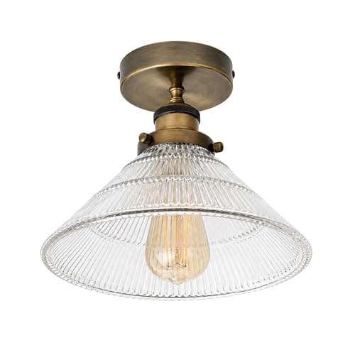 Image of Kairui Lighting Vintage Ribbed Glass Ceiling Light E27 Socket Flush Mount Ceiling Lamp Semi Flush Mount Lamp for Hallway Bathroom Kitchen Bedroom