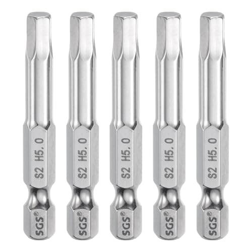 Image of sourcing map 5pcs Hex Head Wrench Drill Bit 5mm (H5) Metric 1/4" Hex Shank 50mm (2") Long Magnetic S2 Steel Screwdriver Bits Industrial Grade Hexagon Flat Tip Drill Bits for Screws