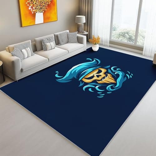 Image of 60 x 90 cm Area Rug for Bedroom, Machine Washable Rugs for Living Room Non-Slip Flannel Carpet - Soft Low-Pile Floor Mat for Entryway Minimalism Ocean Waves Abstraction Skulls Printed Home Decor Blue