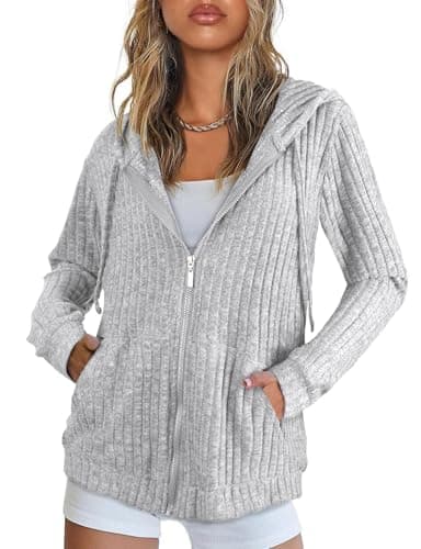 Image of Flikity Zipped Hoodies for Women UK, Ladies Cardigans Lightweight Jackets for Women UK Hooded Cardigan Womens Spring Summer Coats Autumn Clothes Grey L