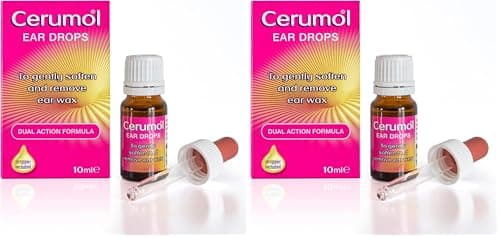 Image of Cerumol Extra Virgin Olive Oil Ear Drops, 10ml, Gentle, Natural Formulation, Helps to Relieve Symptoms of Ear Wax, Softens Earwax, Dropper Included (Pack of 2)