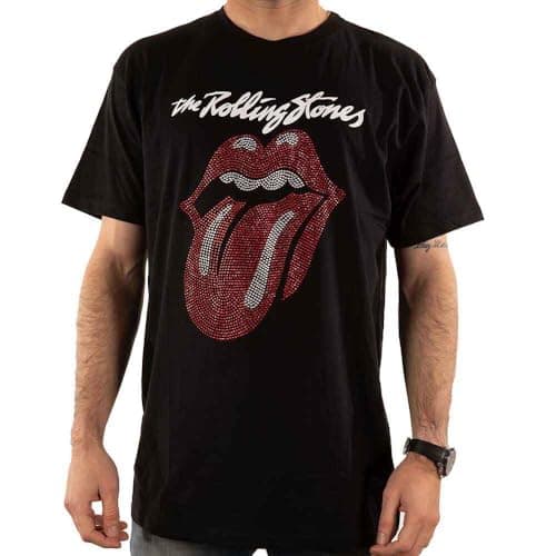 Image of Rolling Stones The T Shirt Diamante Logo and Tongue Official Unisex Black XXL