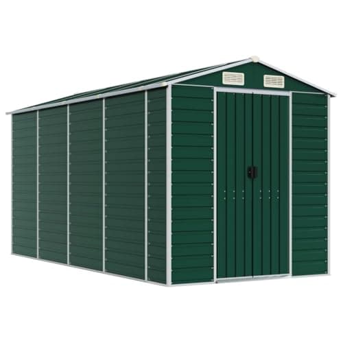Image of vidaXL Galvanised Steel Garden Shed - Spacious Outdoor Storage Solution with Easy Access and Proper Ventilation - Green