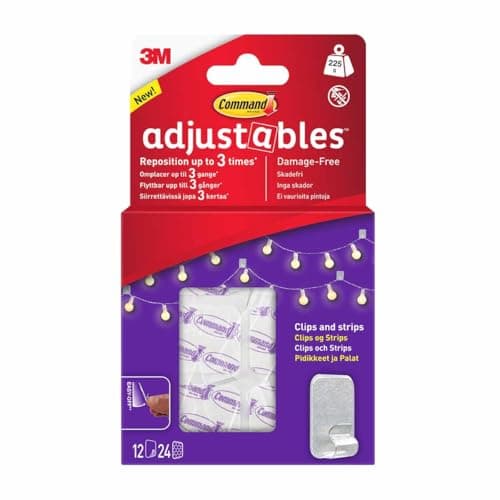 Image of Command Adjustables Repositionable Clips 12 Clips + 24 Strips/PK 17840CLR-12UKN