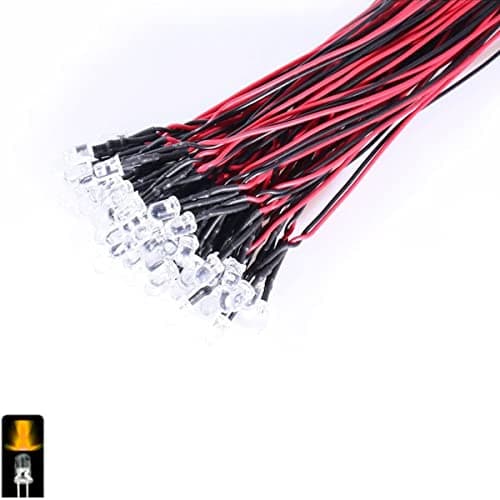 Image of UMTMedia® 50 Pieces 5mm Flashing Yellow 12V Pre-Wired LEDs Lamp Wired LED 9V 12 Volts