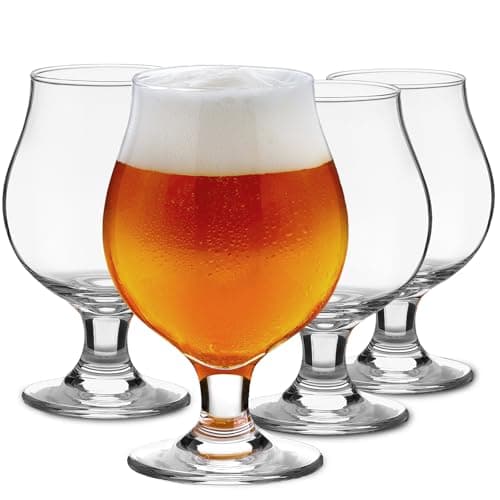 Image of Meolibour Beer Glasses Set of 4, 16 OZ Classic Craft Goblet Glasses, Premium Tumbler Set, Pub, Unique Design Beer Glasses, Dishwasher Safe