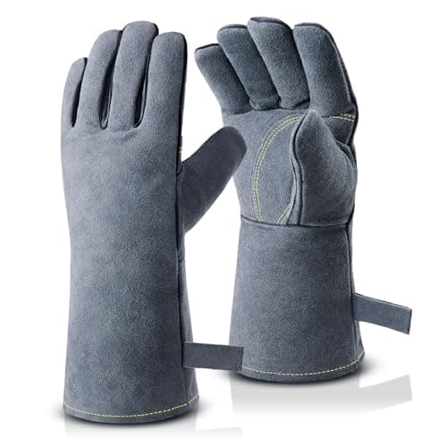 Image of OZERO Welding Gloves: 16 Inch 500°C Heat Resistant Cow Split Leather Gauntlets, Long Cuff BBQ Gloves for Log Burner, Wood Burner, Fireplace, Fire Pit, Oven, Grill, Pizza Oven and MIG Stick Welding