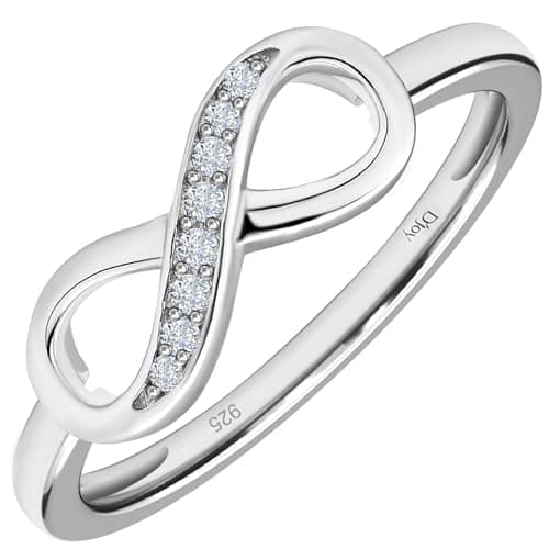 Image of TJC Infinity Ring for Women In 925 Sterling Silver Cubic Zirconia CZ Forever Love Rhodium Plated for Ladies Size Q